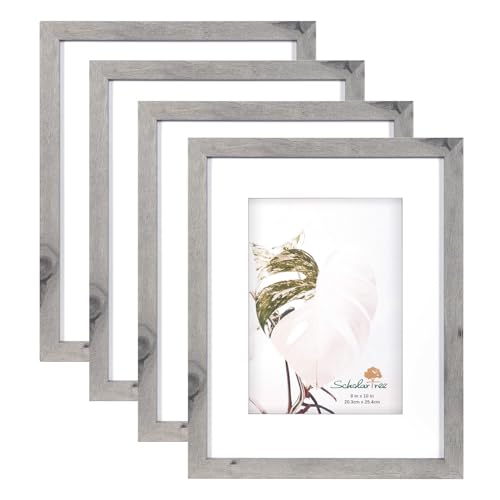Image of Scholartree Grey 8x10 Picture Frame set of 4, Display 8x10 without Mat Wall Gallery Photo Frames