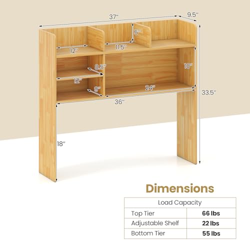 Image of Tangkula Desktop Bookshelf for Computer Up to 32 inch, 37 inch Countertop Storage Hutch with 6 Storage Shelves, 3-Tier Desktop Organizer Display Rack, Wooden Desk Hutch for Dorm Home Office (Burlywood)