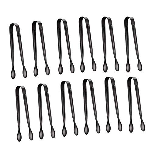 C&L 12-Pack Ice Cubes Tongs Mini Small Serving Sugar Tongs Stainless Steel - Black
