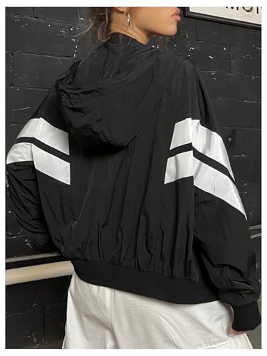 Verdusa Women's Color Block Zip Up Hooded Jacket Outerwear Loose Windbreaker Jackets2