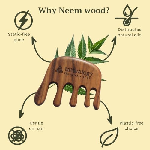 Image of Neem Wood Head Massager for Scalp & Hair Oil Massage | Gua Sha Style Wooden Comb for Relaxation, Stress Relief & Oil Absorption | 100% Natural & Eco-Friendly