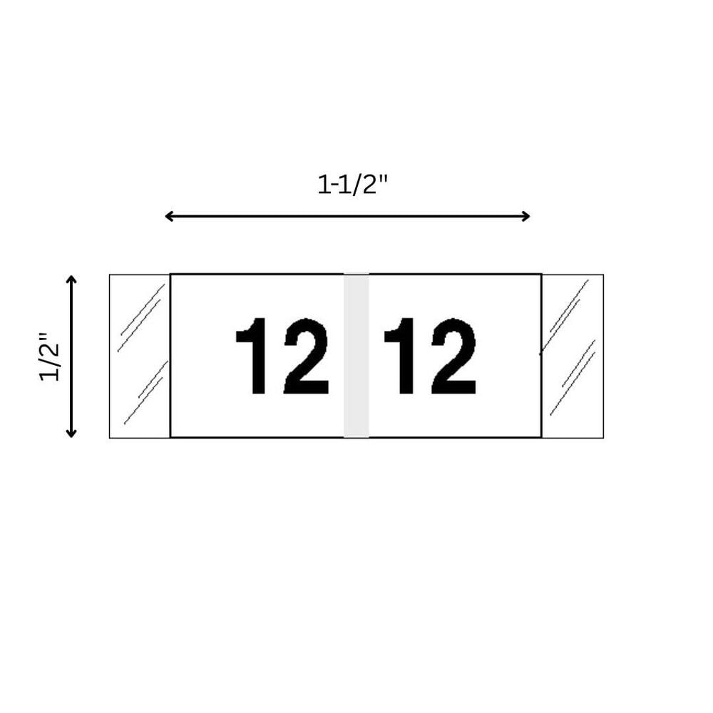 Tabbies Etichette numeriche originali COL'R'TAB serie 11850, bianche "12", 1/2" H x 1-1/2" W, resistenti e resistenti allo sbiadimento, prodotte negli Stati Uniti, 500 etichette/rotolo