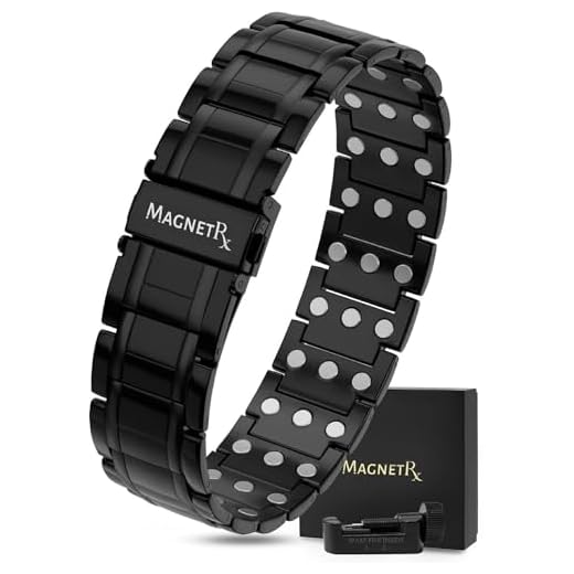 MagnetRX® 3X Strength Titanium Magnetic Bracelet – Magnetic Bracelets for Men – Premium Fold-Over Clasp & Adjustable Length with Sizing Tool (Black)