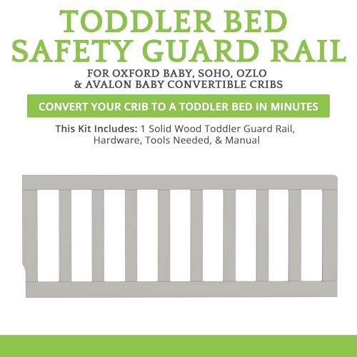 Image of Toddler Bed Safety Guard Rail for Oxford Baby, Soho, Ozlo & Avalon Baby Convertible Cribs - Solid Wood Rail for Toddler Bed Conversion - Safety Rails for Children (Farmhouse Gray, Option 2)