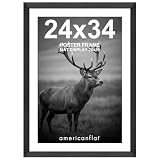 Americanflat 24x34 Poster Frame - Black Engineered Wood with Polished Plexiglass - Matted to 20x30 Photo Size - Hudson Collection - Wide Picture Frame for Wall Display - Black