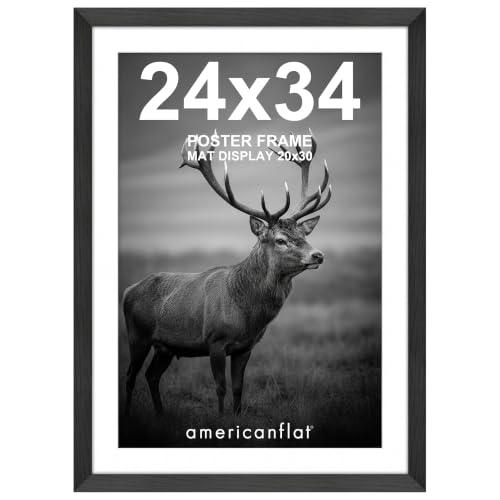 Americanflat 24x34 Poster Frame - Matted to 20x30 - Engineered Wood - Black