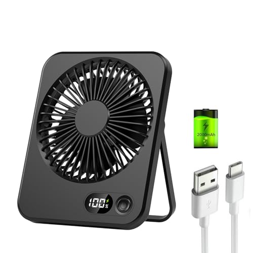 HFAN Ventilador de escritorio portátil, 2000 mAh, recargable, funciona con pilas, ventilador de mesa USB con fuerte flujo de aire y funcionamiento silencioso, 5 velocidades para camping, hogar HFAN Ventilador de escritorio portátil, 2000 mAh, recargable, funciona con pilas, ventilador de mesa USB con fuerte flujo de aire y funcionamiento silencioso, 5 velocidades para camping, hogar