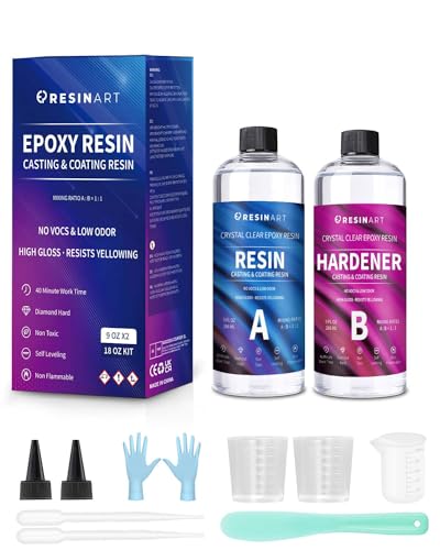 Epoxy Resin Beginners Kit 18oz/532ml Non Toxic Epoxy Clear Casting Resin Set 1:1 Ratio Epoxy Resin for Wood Jewellery Art Decorative Tabletop Restoration and Coating