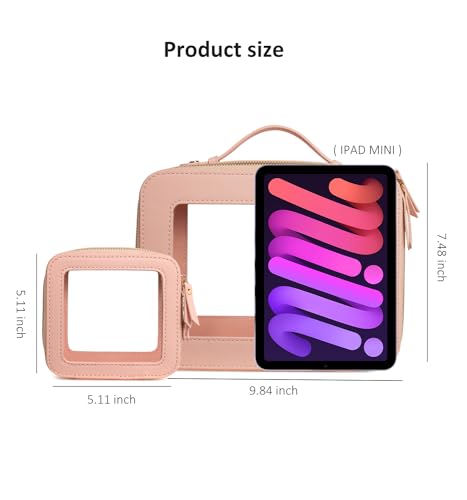 Image of LETGO Clear Makeup Bag Mahjong Tile Bag with Zipper and Handle(Large Pink)