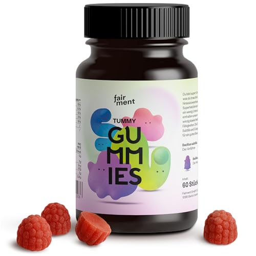 fairment Tummy Gummies Gummibärchen mit probiotischen Kulturen Bacillus subtilis und Bacillus coagulans mit Magnesium, Zink, Vitamin B2 und B12-60 Gummies