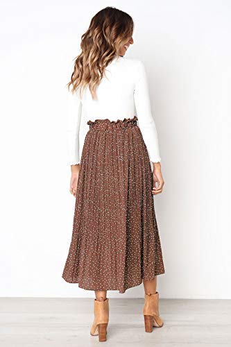 ebossy Women's Polka Dot Elastic Waist Pleated Flowy Long Skirt with Pocket4