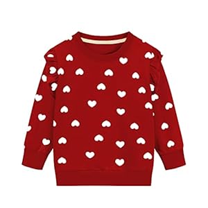 DDSOL Toddler Girls Sweatshirts Valentine Sweatshirt Crewneck Ruffle Long Sleeve Kids Girls Heart Shirts Tops 2-7 Years