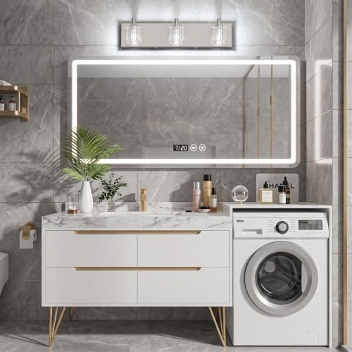 Image of Ralbay Brushed Nickel Bathroom Vanity Light 3 Light Modern Crystal Bathroom Lighting Fixtures Over Mirror