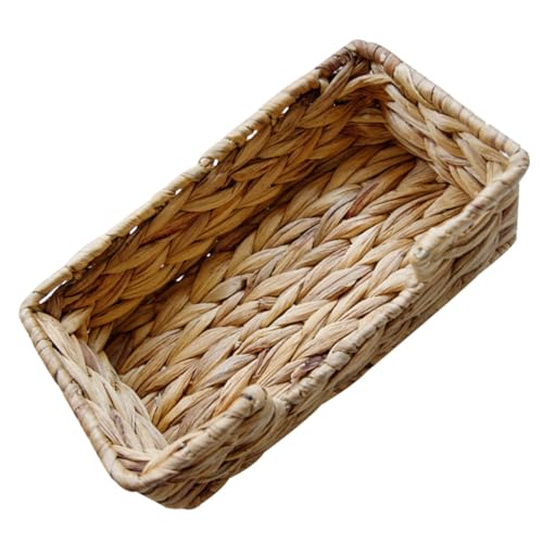 DECHOUS 多機能雑貨バスケット ファブリック収納キューブ 小さな収納ビン 手織 棚 用籐バスケット ティーバッグ 机 編まれた籐の 雑貨ホルダー 金属 Light Brown