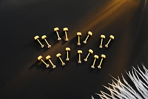 8 Pairs Tiny Flat Back Earrings for Women Men 14K Gold Plated Surgical Stainless Steel Stud Earrings Hypoallergenic Cubic Zirconia Cartilage Earrings, 2mm 3mm 4mm4