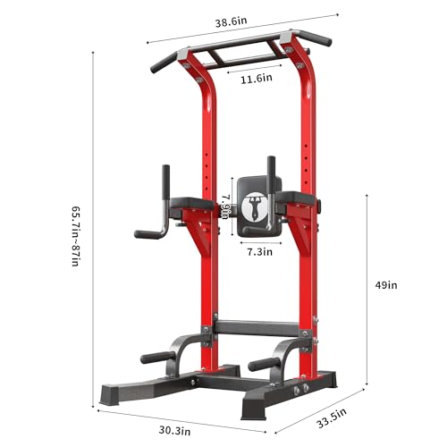 Image of Power Tower Pull Up Bar Dip Station, Free Standing Pull Up Rack Dip Station for Home Gym, 10-Level Adjustable Height Pull Up Bar Stand Dip Bar Strength Training Workout Equipment