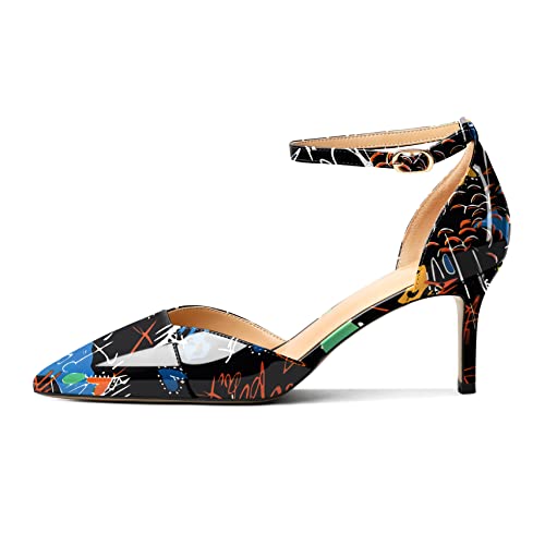 AUMOTED Women's Stiletto High Heel Pumps Ladies Closed Pointed Toe D'Orsay Ankle Strap Dress Pumps Shoes 2.5 Inch2