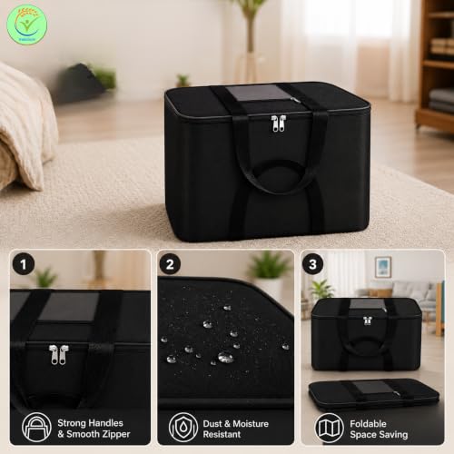 Image of 1-Pack Large Underbed Storage Bags - Durable Nylon Organizers with Zipper & Handles (Black /Grey, 54x46x28 cm)