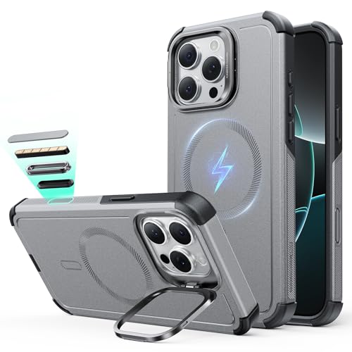 Image of ESR for iPhone 16 Pro Max Phone Case with Stand, 23ft Military-Grade Drop Protection with Camera Control, Shock-Absorbing Rugged Cover, Compatible with MagSafe Accessories, Cyber Series, Titanium