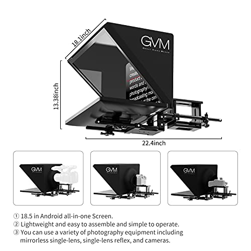 Gvm Teleprompters For Digital Cameras/Camcorders Portable 18.5'' Teleprompter Kit With Remote Control & App,Solid Aluminum Constructions,Colorless Spectroscope,Ultra Hd Wide-Angle Lens #TOP4