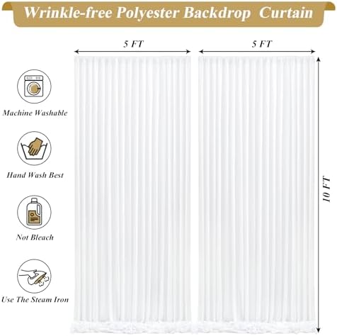10x10ft White Backdrop Curtains Wrinkle Free Photo Backdrop Curtain for Wedding Birthday Party, Backdrop Drapes for Baby Shower Photography Background Decorations - 5