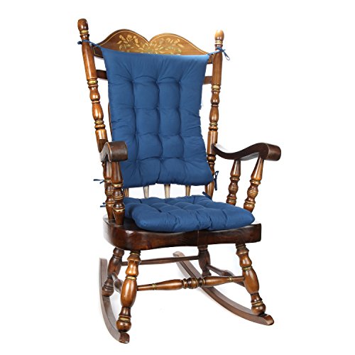 Trenton Gifts 2-Piece Padded Rocking Chair Cushion Set. Comfortable Blue Seat and Back Pad. Fits Most Rocking Chairs. Premium Quality Fabric