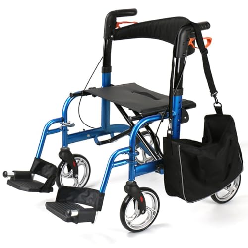 Deambulatore per Anziani con 4 ruote,deambulatore da esterno,Deambulatore per sedia,Rollator pieghevole,Cestino Portaoggetti Rimovibile,con Seduta e poggiapiedi A