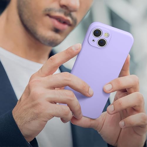 Image of Elzzi Microfiber Square Candy Case Compatible for iPhone 14, Shockproof Slim Back Cover Liquid Silicone Case (Purple)