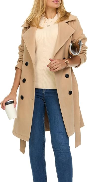 Steve MaddenTrench Coat for Women – XS-3X Double-Breasted Long Winter Faux Wool Coat