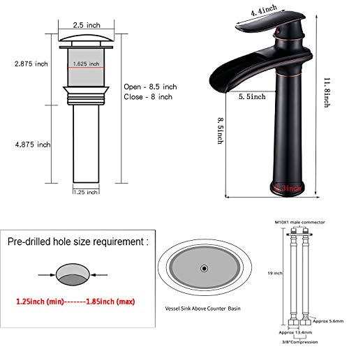 Ggstudy Oil Rubbed Bronze Bathroom Faucet Single Handle One Hole Waterfall Farmhouse Bathroom Vessel Sink Faucet Matching With Pop Up Drain #TOP1