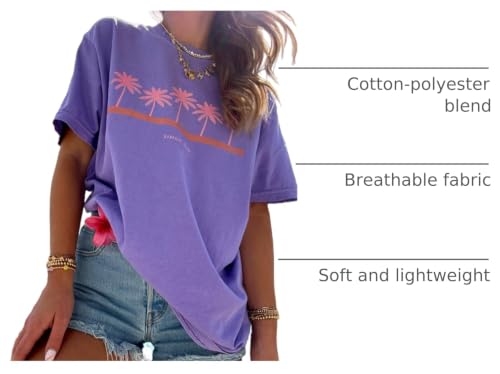 Image of Summer Oversized Flower Graphic Tees Y2k Coastal Beach Palm Surfboard Tops Baggy T-Shirts Teen Girls Preppy Clothes