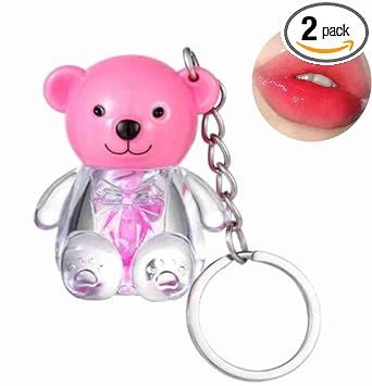 Cute 2in1 Bear Shape Key Chain Lip Gloss Lipstick Combo set| Nude Lip Color Lip Oil Transparent| High Shine| Lightweight Non Sticky Lip Oil in Waterproof | Lip Glos for Womens
