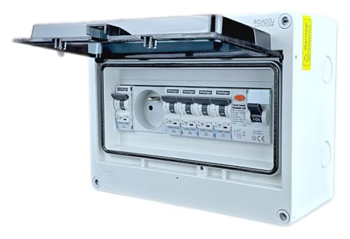 RoadEu - Armoire de chantier avec prise - Distributeur d'énergie entièrement câblé, équipé de disjoncteurs C16A, d'un disjoncteur différentiel et d'une prise 230V. Résistant aux intempéries selon IP65