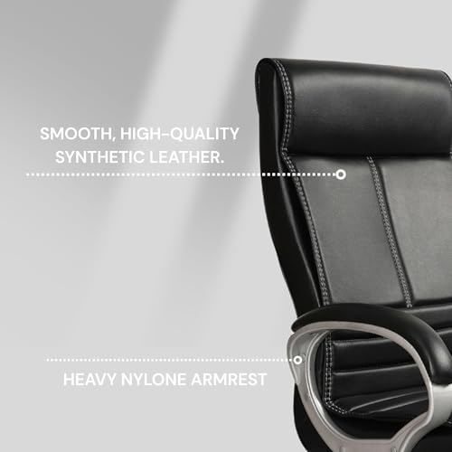 Image of INNOWIN Phantom High Back Leatherette Office Chair with 3 Years Limited Warranty | Ergonomic Leather Orthopedic Executive Boss Chair with Spacious Cushioned Seat | Heavy Duty Metal Base | Black