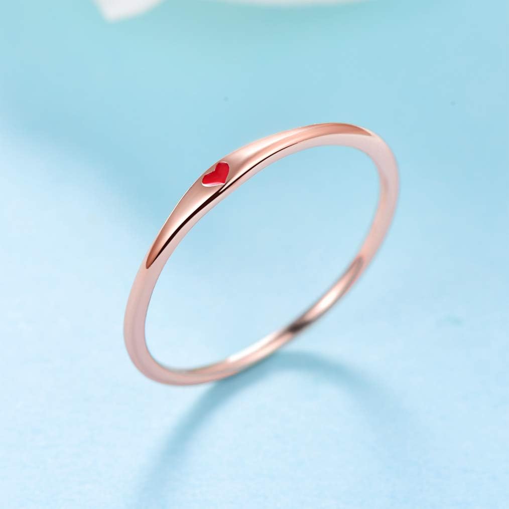 925 Sterling Silver Heart Ring for Women, 1mm Ultra Thin 14K Plated Gold Hypoallergenic Wedding Band with Black/Yellow/Red/Blue/Pink Love, Promise Stack Travel Jewelry Gifts Size 5-10 - Image 4