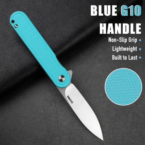 Image of OLITANS G040 Pocket Knife, 2.75'' D2 Steel Blade G10 handle, Small EDC Knife with Pocket Clip for Men Women, 2.1oz (Cyan)