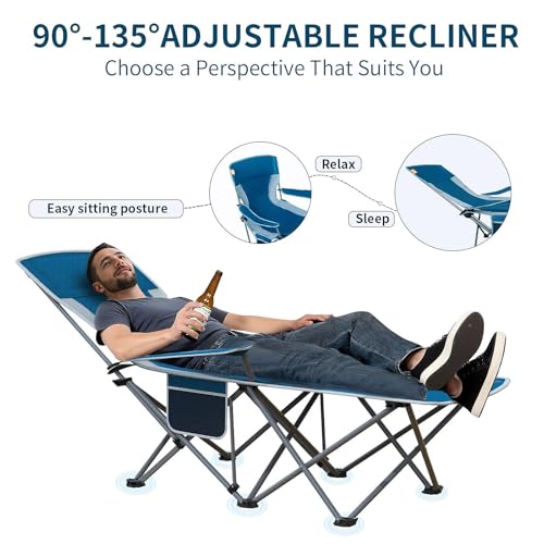ARMOR CASTLE Folding Beach Chair Recliner for Adults - Heavy Duty 300lbs Camping Chair with Adjustable Backrest & Footrest, Portable Outdoor Lounge Chair for Backyard, Fishing, Travel — view 5