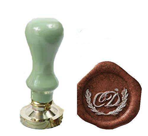 Gpeal Custom Two Letters Wreath Monogram Wax Seal Stamp Personalized Names Wedding Wax Seal Stamp Invitations Christmas Card Gift Letter Package Envelope Parcel Sealing Wax Stamp Emerald Green Handle