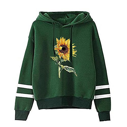Bestyyo Sudadera de manga larga con estampado de color sólido con capucha y rayas para mujer Q90804, verde, XXL Cover