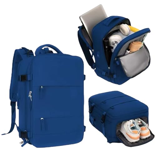 Mi Ko Mi Ka Mochila de Viaje Grande: Resistente al Agua, con Compartimento para Zapatos Separado, Puerto de Carga USB y Diseño Multifuncional Antirrobo. 2210 (Azul Marino)