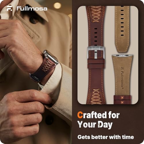 Image of Fullmosa Top Grain Vintage Leather Strap Compatible for Apple Watch | Ultra3 /2 /1 49mm 46mm 45mm 44mm 42mm (NO WATCH) Premium Leather Band for iWatch SE3 /2 /1 series 11 10 9 8 7 6 5 4 3 2 1 Men