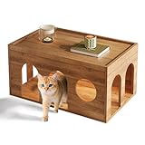 kozamas Mueble para TV giratorio y extensible, mesa de centro de nogal con tapa para gato)