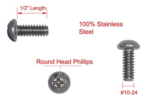 #10-24 X 1/2" Stainless Phillips Round Head Machine Screw, (100pc), Coarse Thread, 18-8 (304) Stainless Steel, by Bolt Dropper