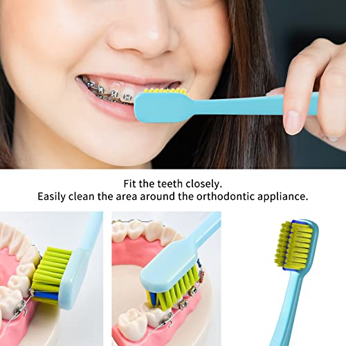 Dentshield 4 Pcs Orthodontic Toothbrush For Braces U-Shaped Soft Bristle With 4 Toothbrush Head Cover（Blue+White (4 Pack) #TOP4