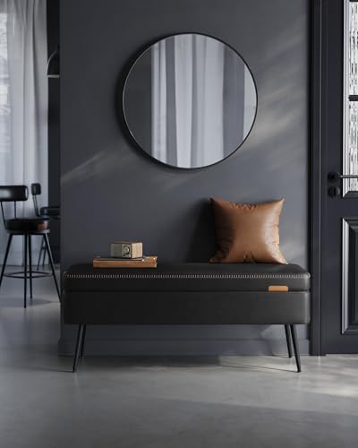 Image of VASAGLE EKHO Collection - Storage Ottoman Bench, Entryway Bedroom Bench, 15 Gallons, Synthetic Leather with Stitching, Mid-Century Modern, Safety Hinges, Loads 660 lb, Ink Black ULOM074B01