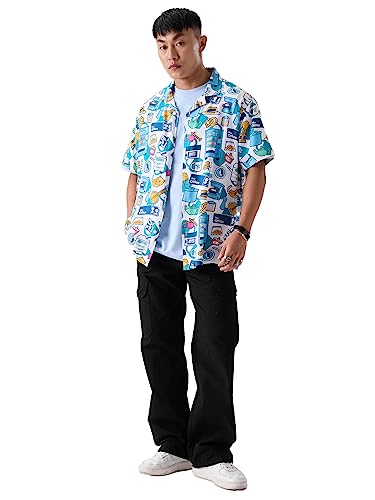 Image of The Souled Store Official The Office: Dunder Mifflin's Pattern Mens and Boys Relaxed fit Graphic Printed Half Sleeve Rayon Multicolored Mens Holiday Shirts (222381)