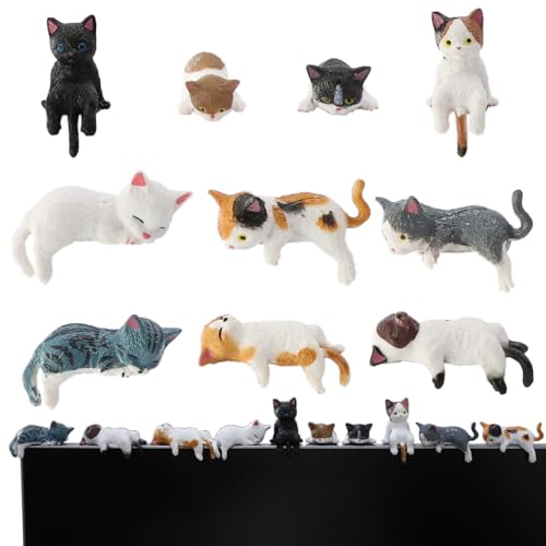 YUYOLCI 10Pcs Cute Mini Cat Figurines Car Interior Accessories Dashboard Decorations for Car Desk Computer Decor Kawaii Funny Rear View Mirror Gift for Women Cat Lover