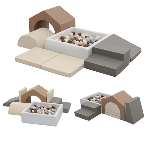 JungleDove 7Pcs Climbing Toys for Toddlers: with a Square Ball Pit for Toddlers - PU Leather Foam Climbing Blocks - Indoor Soft Play Set with Slide and StairNO Balls