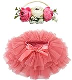 BGFKS - Falda de tutú suave y esponjosa con funda de pañal de algodón, juego de tutú para niña con diadema de flores - Rojo - 0-6 meses