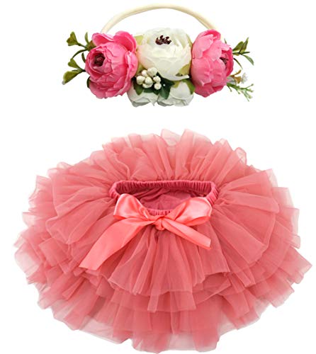 Image of BGFKS Baby Girls Soft Fluffy Tutu Skirt with Diaper Cover,Toddler Girl Tutu Skirt Sets with Flower Headband.